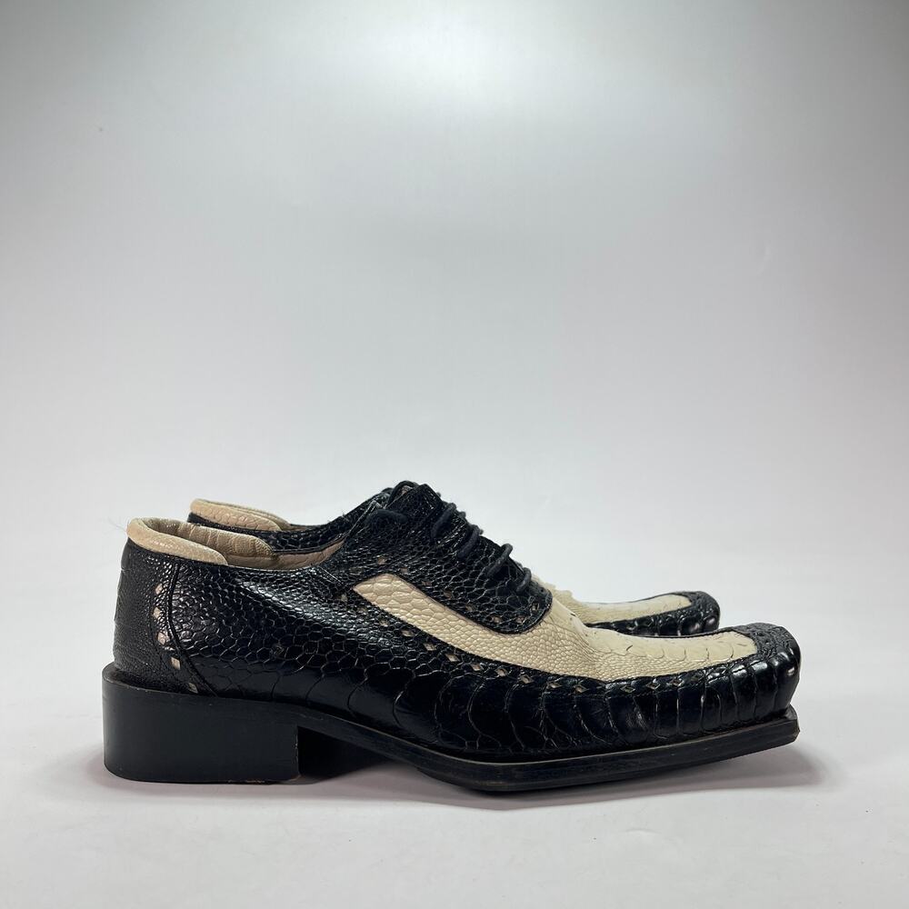 Versace Collezione Black White Leather Medusa Head Derby Dress Shoes Men's Sz 9